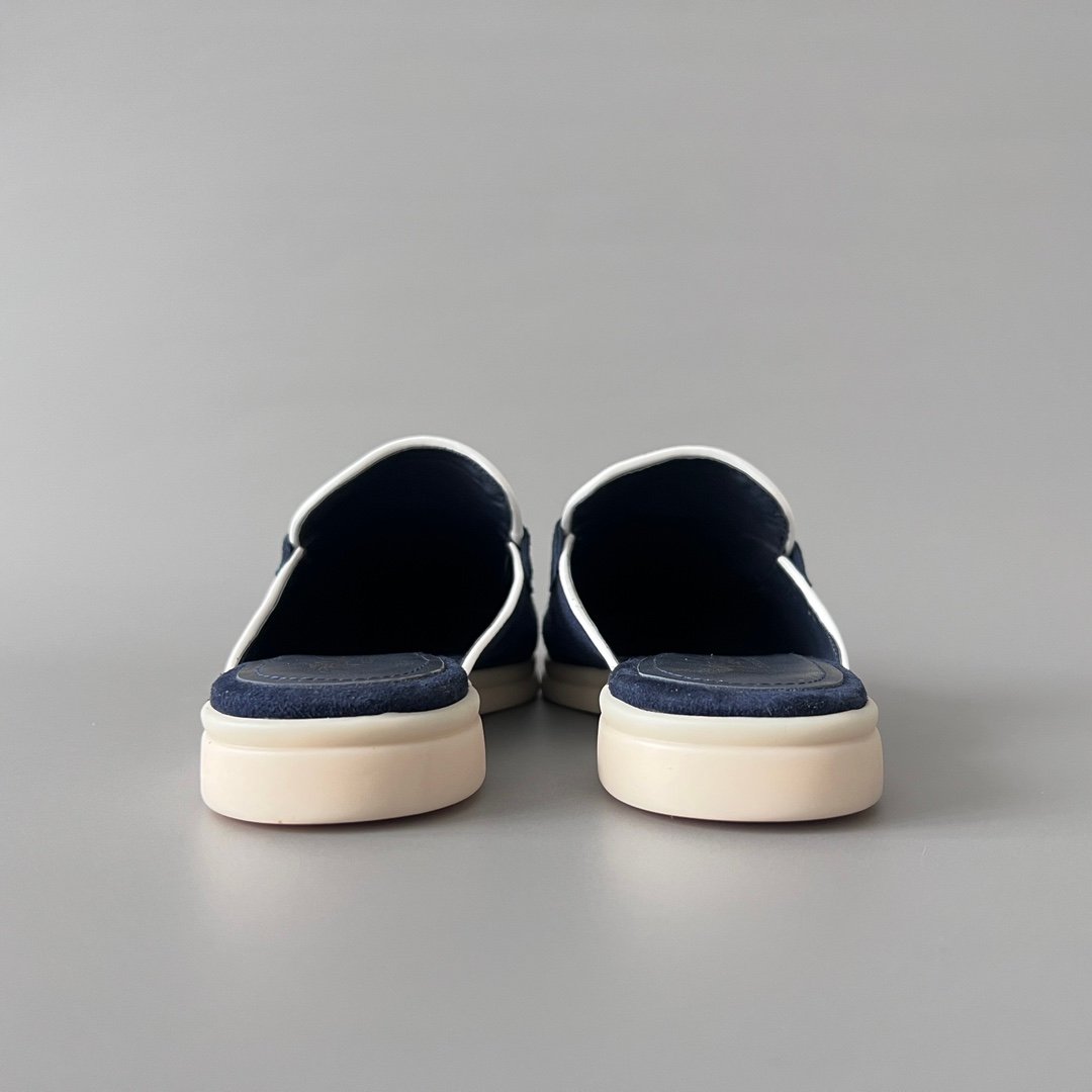 Aurora Custom Loro Piana Classic Summer Charms Walk Mule - Midnight Navy Suede with White Contrast Piping (Women's Edition) - Image 5