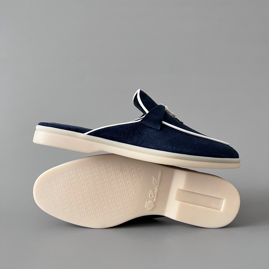 Aurora Custom Loro Piana Classic Summer Charms Walk Mule - Midnight Navy Suede with White Contrast Piping (Women's Edition) - Image 6