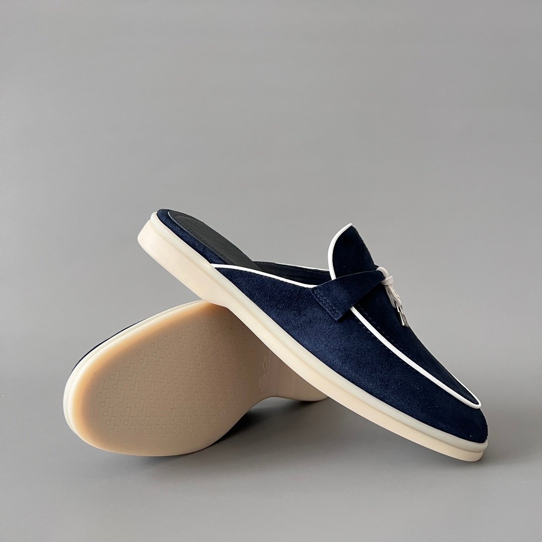 Aurora Custom Loro Piana Classic Summer Charms Walk Mule - Midnight Navy Suede with White Contrast Piping (Women's Edition) - Image 7