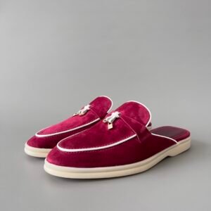 Aurora Custom Loro Piana Classic Summer Charms Walk Mule - Raspberry Suede with White Contrast Piping (Women's Edition)