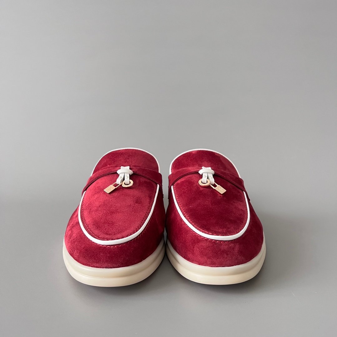 Aurora Custom Loro Piana Classic Summer Charms Walk Mule - Raspberry Suede with White Contrast Piping (Women's Edition) - Image 2