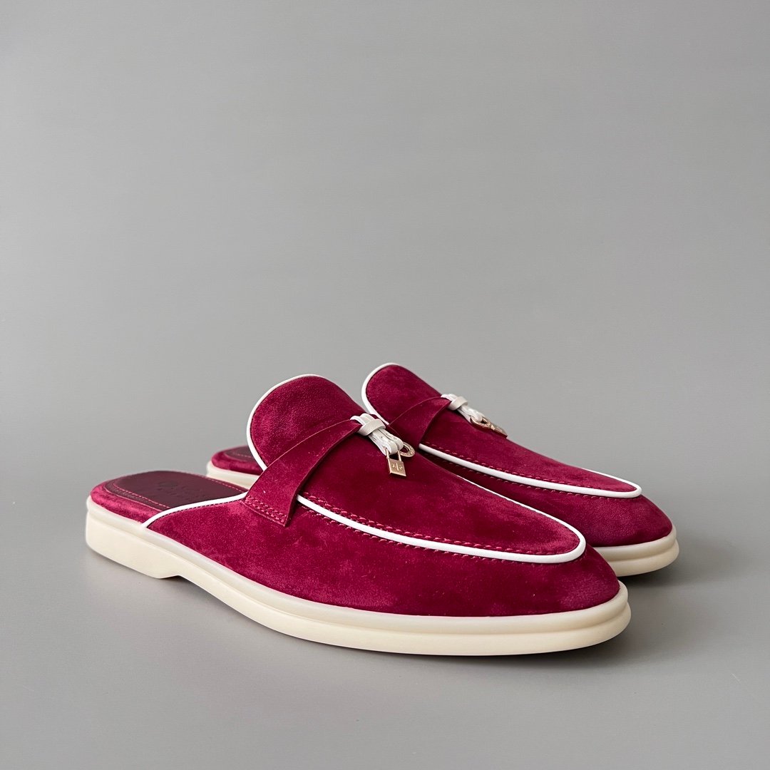 Aurora Custom Loro Piana Classic Summer Charms Walk Mule - Raspberry Suede with White Contrast Piping (Women's Edition) - Image 3