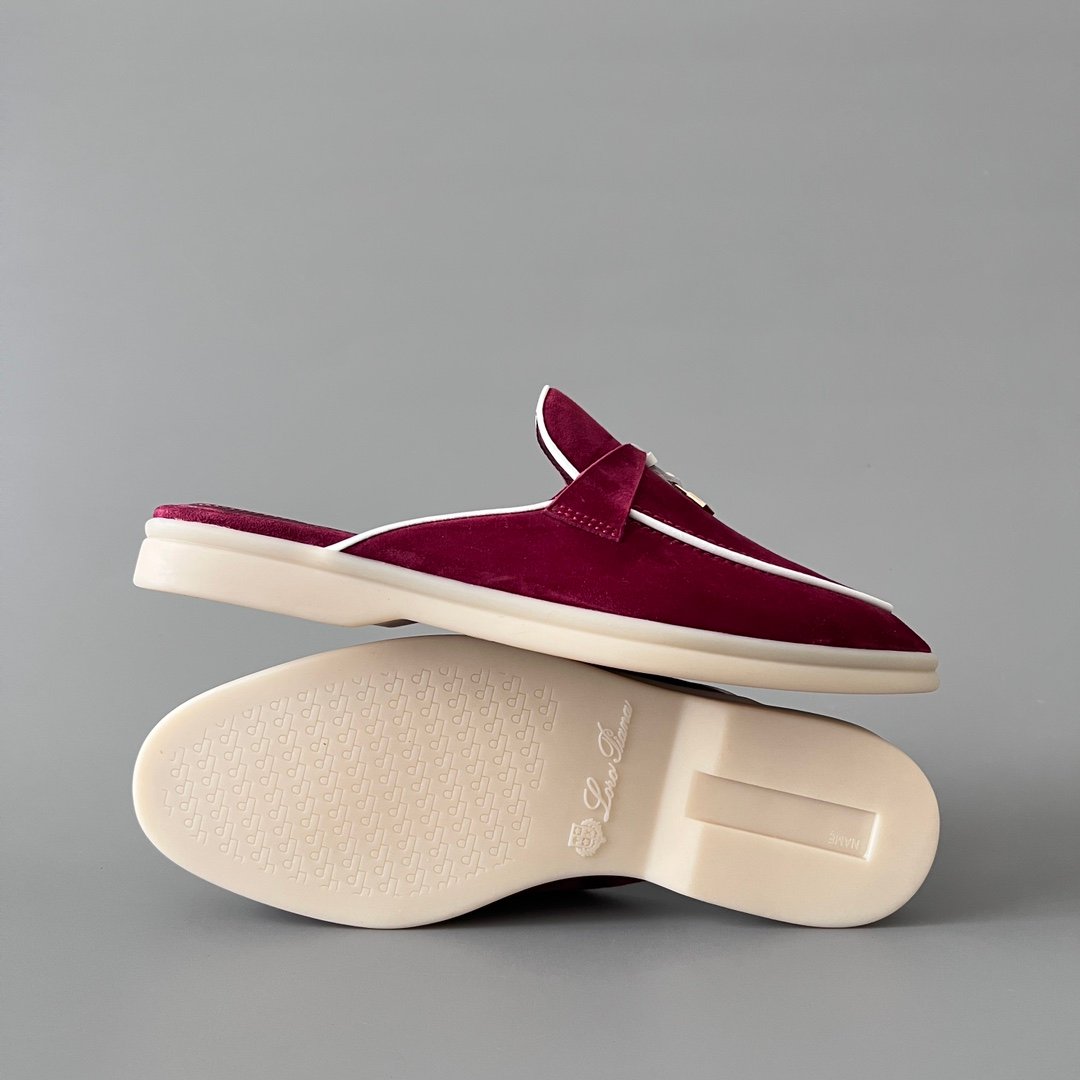 Aurora Custom Loro Piana Classic Summer Charms Walk Mule - Raspberry Suede with White Contrast Piping (Women's Edition) - Image 6