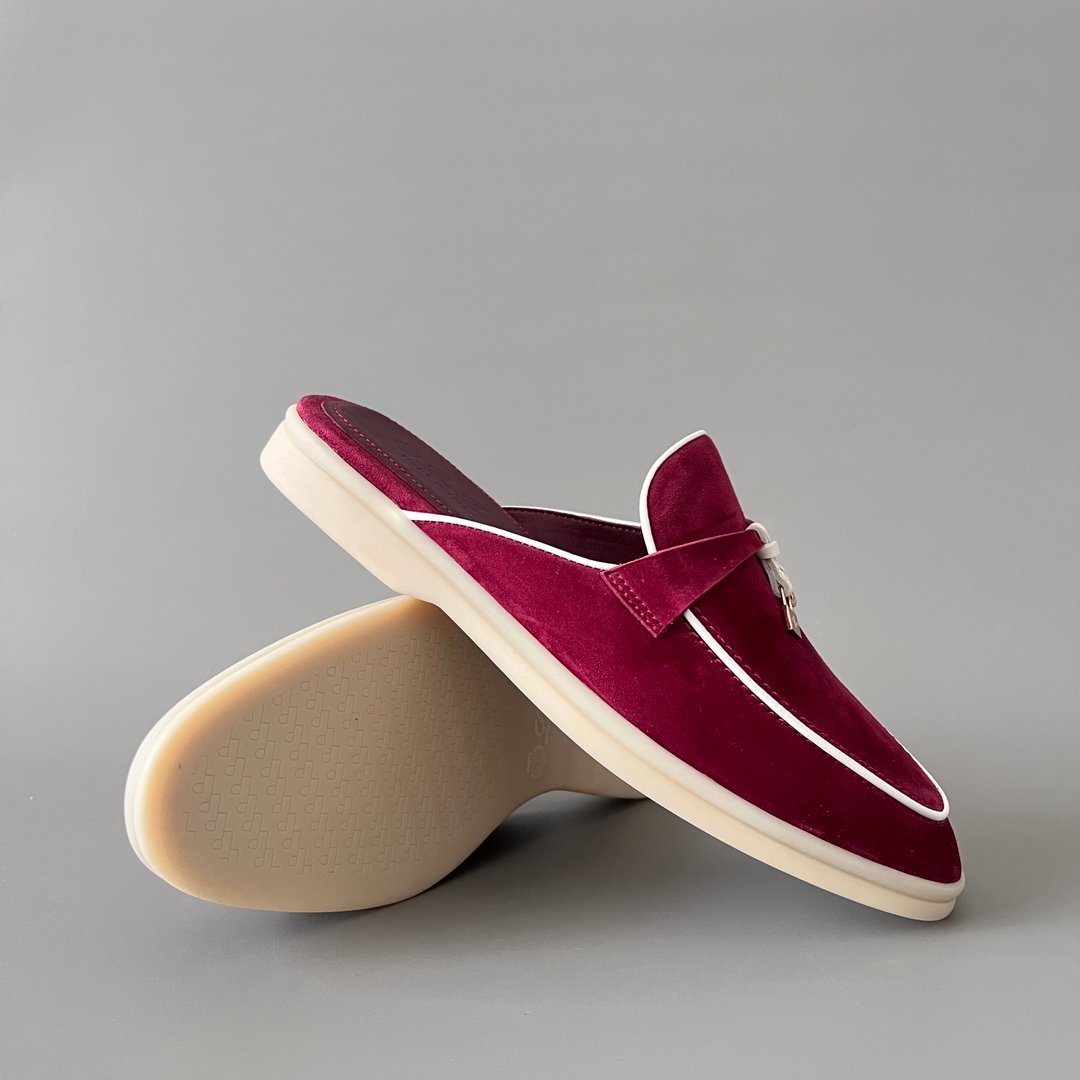 Aurora Custom Loro Piana Classic Summer Charms Walk Mule - Raspberry Suede with White Contrast Piping (Women's Edition) - Image 7
