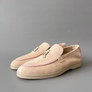 Aurora Custom Loro Piana Classic Summer Charms Walk Loafer - Sand Suede with Pink Contrast Piping (Women's Edition)