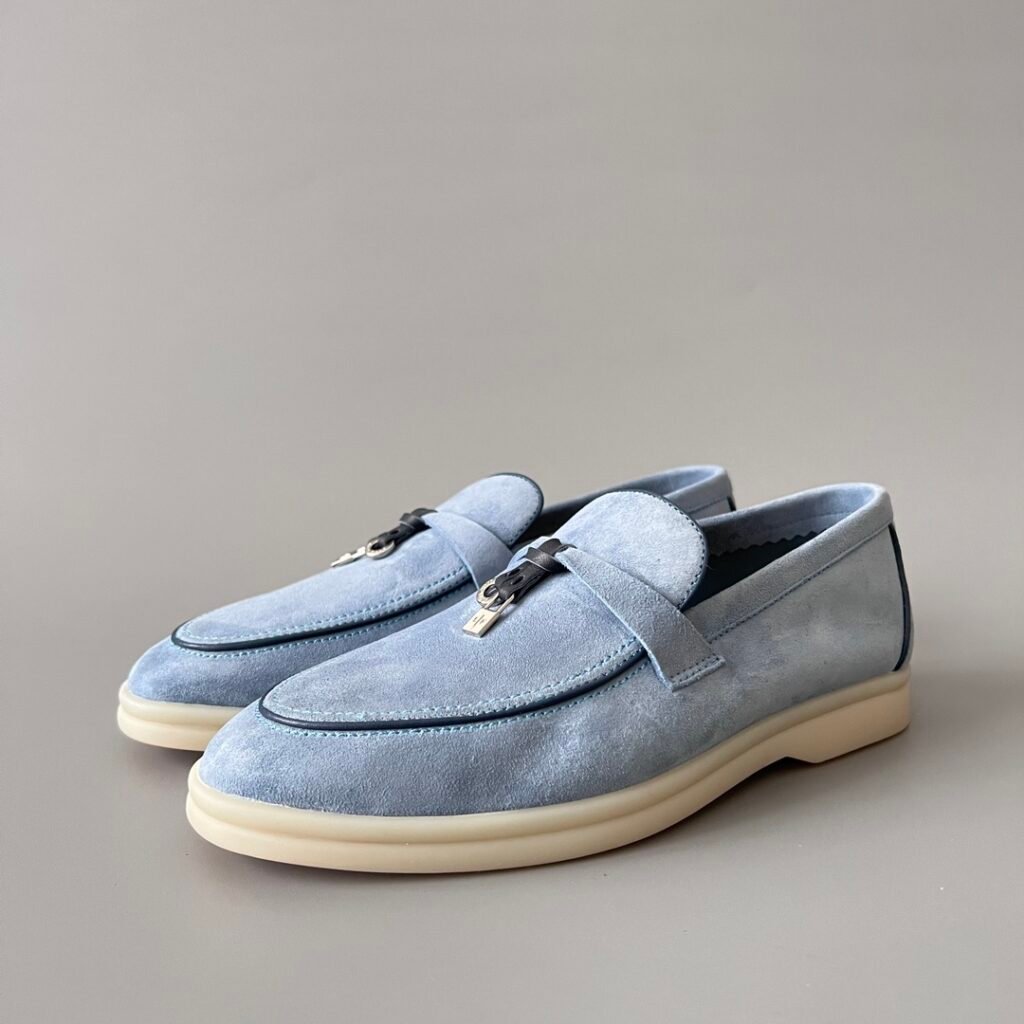 Aurora Custom Loro Piana Classic Summer Charms Walk Loafer - Airforce Blue Suede with Navy Contrast Piping (Women's Edition)
