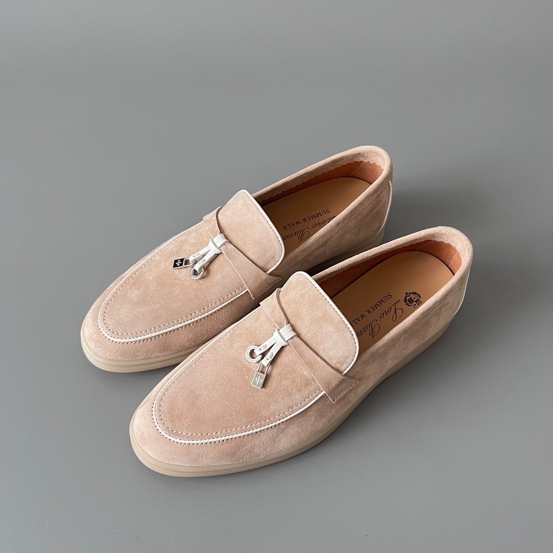 Aurora Custom Loro Piana Classic Summer Charms Walk Loafer - Oatmeal Beige Suede with White Contrast Piping (Women's Edition) - Image 8