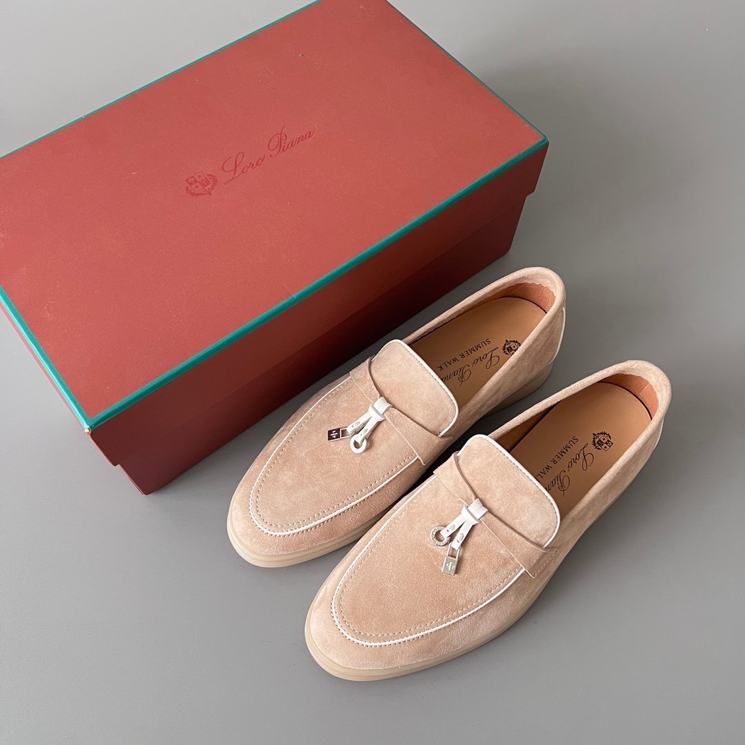 Aurora Custom Loro Piana Classic Summer Charms Walk Loafer - Oatmeal Beige Suede with White Contrast Piping (Women's Edition) - Image 9
