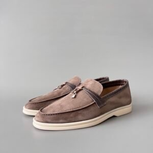 Aurora Custom Loro Piana Classic Summer Charms Walk Loafer - Taupe Suede with Alligator-Embossed Leather Trim (Women's Edition)