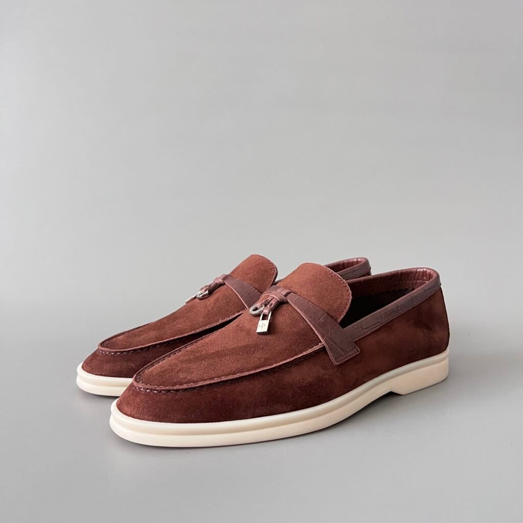 Aurora Custom Loro Piana Classic Summer Charms Walk Loafer - Burgundy Red Suede with Alligator-Embossed Leather Trim (Women's Edition)