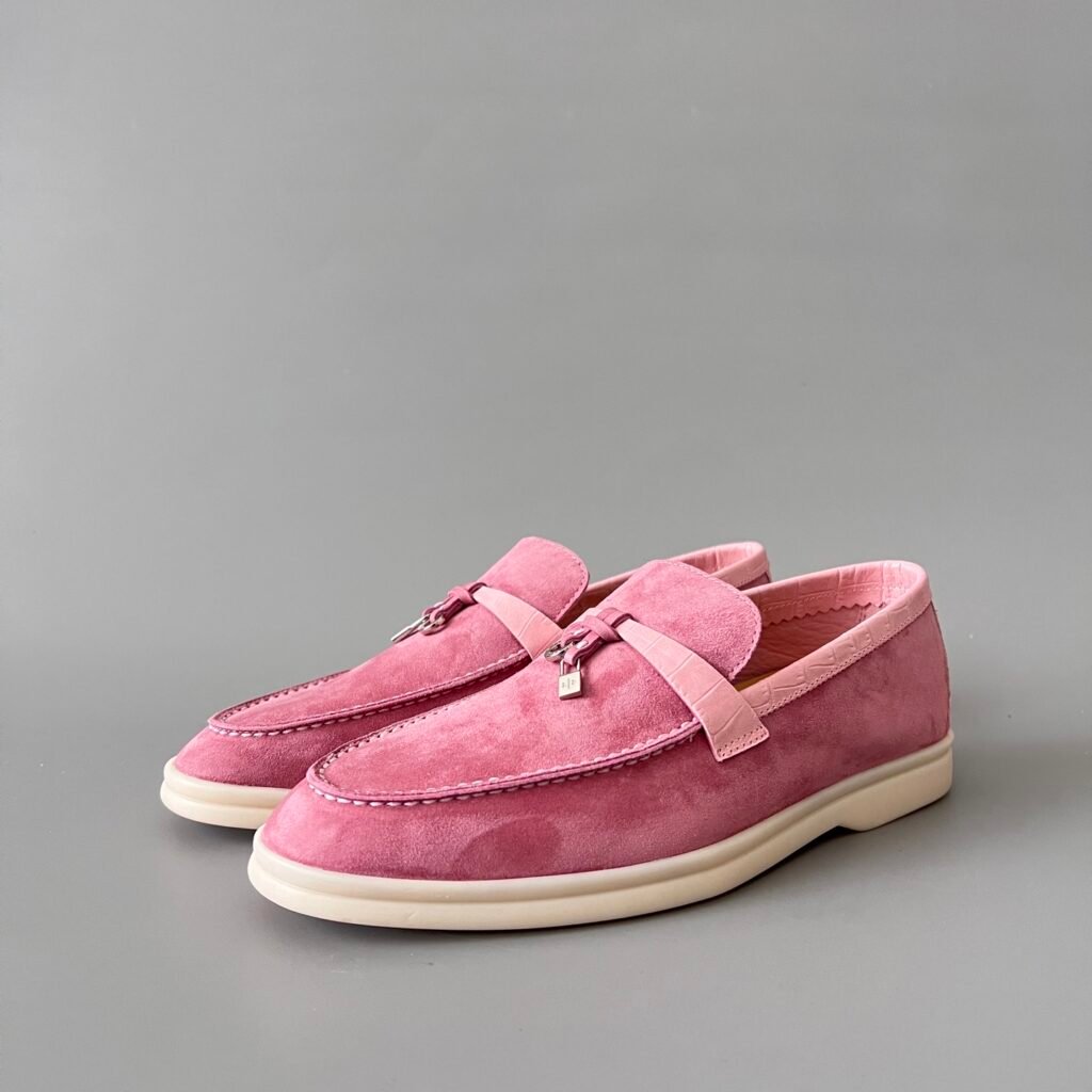 Aurora Custom Loro Piana Classic Summer Charms Walk Loafer - Fuchsia Pink Suede with Alligator-Embossed Leather Trim (Women's Edition)