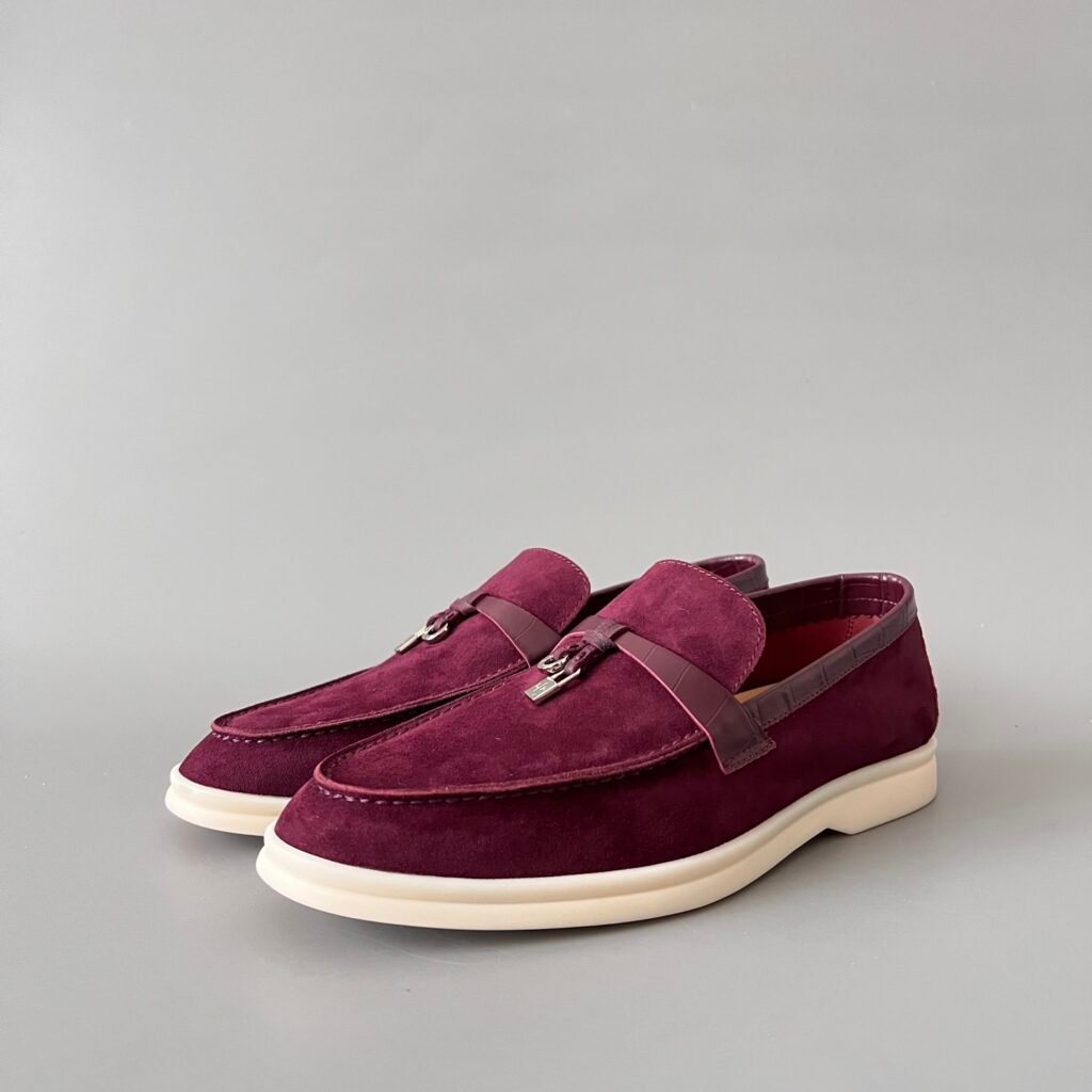 Aurora Custom Loro Piana Classic Summer Charms Walk Loafer - Plum Purple Suede with Alligator-Embossed Leather Trim (Women's Edition)