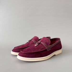 Aurora Custom Loro Piana Classic Summer Charms Walk Loafer - Plum Purple Suede with Alligator-Embossed Leather Trim (Women's Edition)