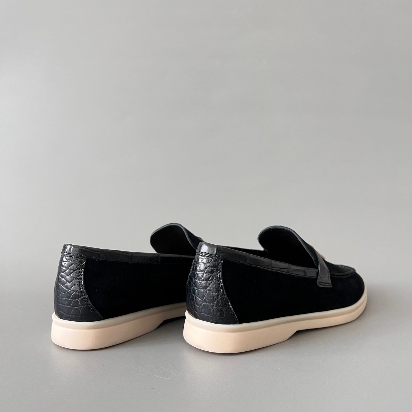 Aurora Custom Loro Piana Classic Summer Charms Walk Loafer - Black Suede with Alligator-Embossed Leather Trim (Women's Edition) - Image 4