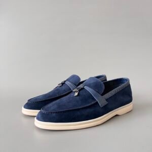 Aurora Custom Loro Piana Classic Summer Charms Walk Loafer - Midnight Navy Suede with Alligator-Embossed Leather Trim (Women's Edition)
