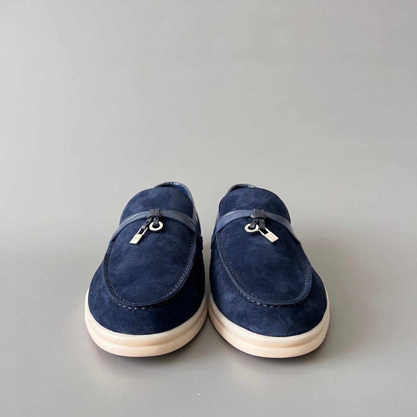 Aurora Custom Loro Piana Classic Summer Charms Walk Loafer - Midnight Navy Suede with Alligator-Embossed Leather Trim (Women's Edition) - Image 2