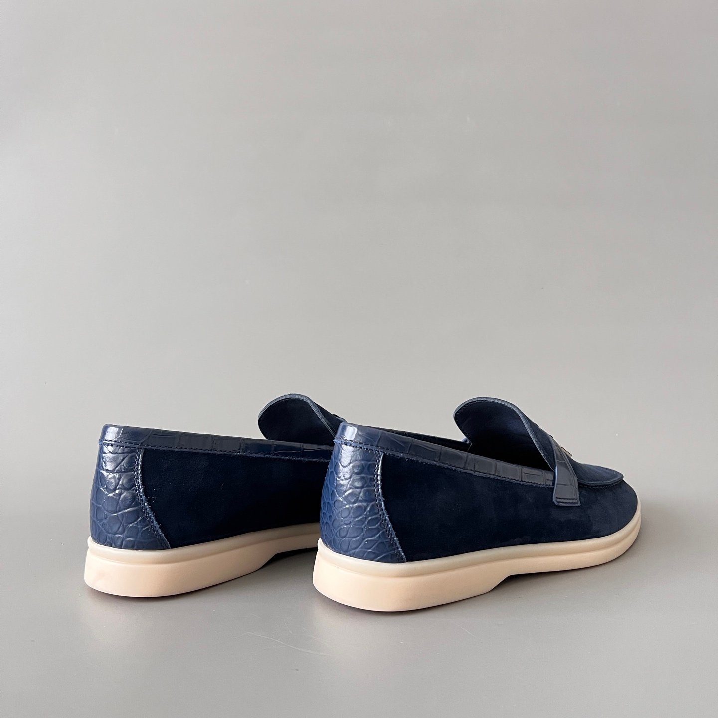 Aurora Custom Loro Piana Classic Summer Charms Walk Loafer - Midnight Navy Suede with Alligator-Embossed Leather Trim (Women's Edition) - Image 4