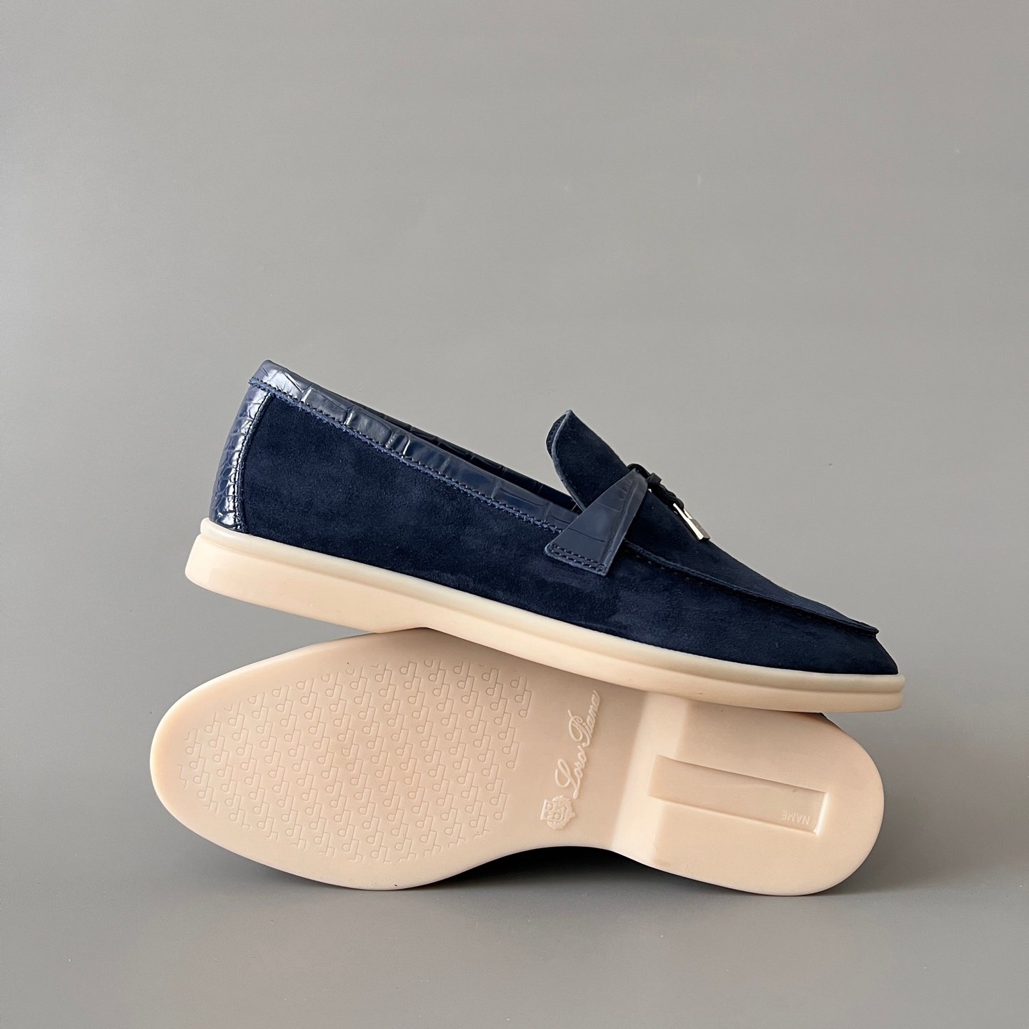 Aurora Custom Loro Piana Classic Summer Charms Walk Loafer - Midnight Navy Suede with Alligator-Embossed Leather Trim (Women's Edition) - Image 6
