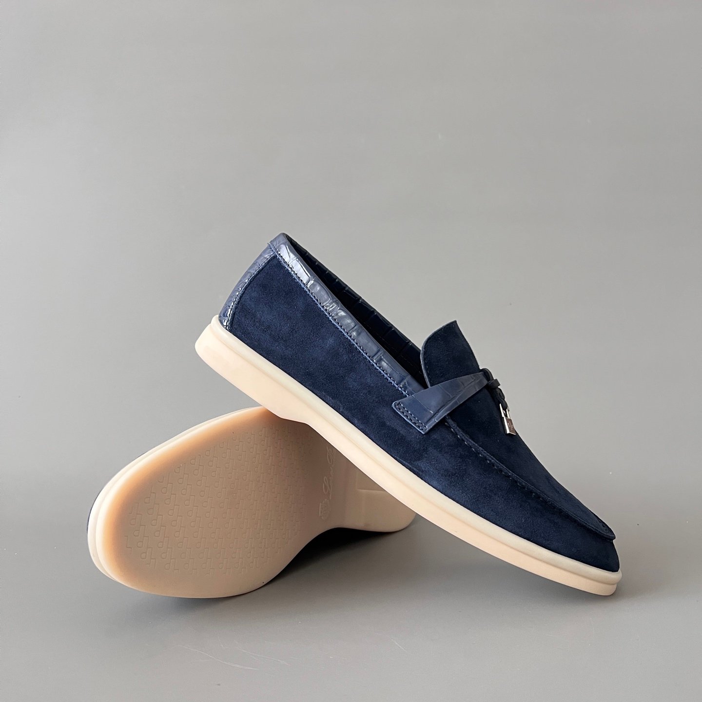 Aurora Custom Loro Piana Classic Summer Charms Walk Loafer - Midnight Navy Suede with Alligator-Embossed Leather Trim (Women's Edition) - Image 7