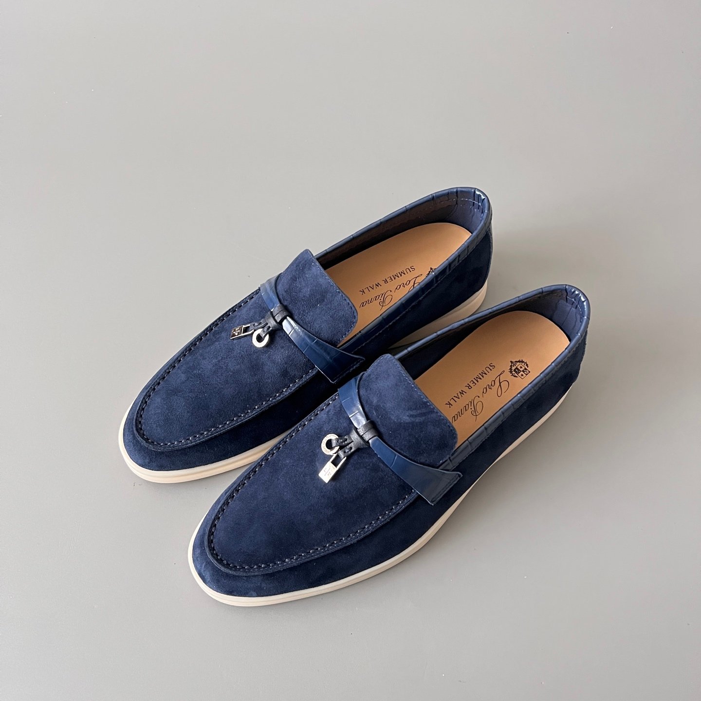 Aurora Custom Loro Piana Classic Summer Charms Walk Loafer - Midnight Navy Suede with Alligator-Embossed Leather Trim (Women's Edition) - Image 8