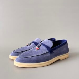 Aurora Custom Loro Piana Classic Summer Charms Walk Loafer - Periwinkle Blue Suede with Sapphire Contrast & Red Enamel Charm (Women's Edition)