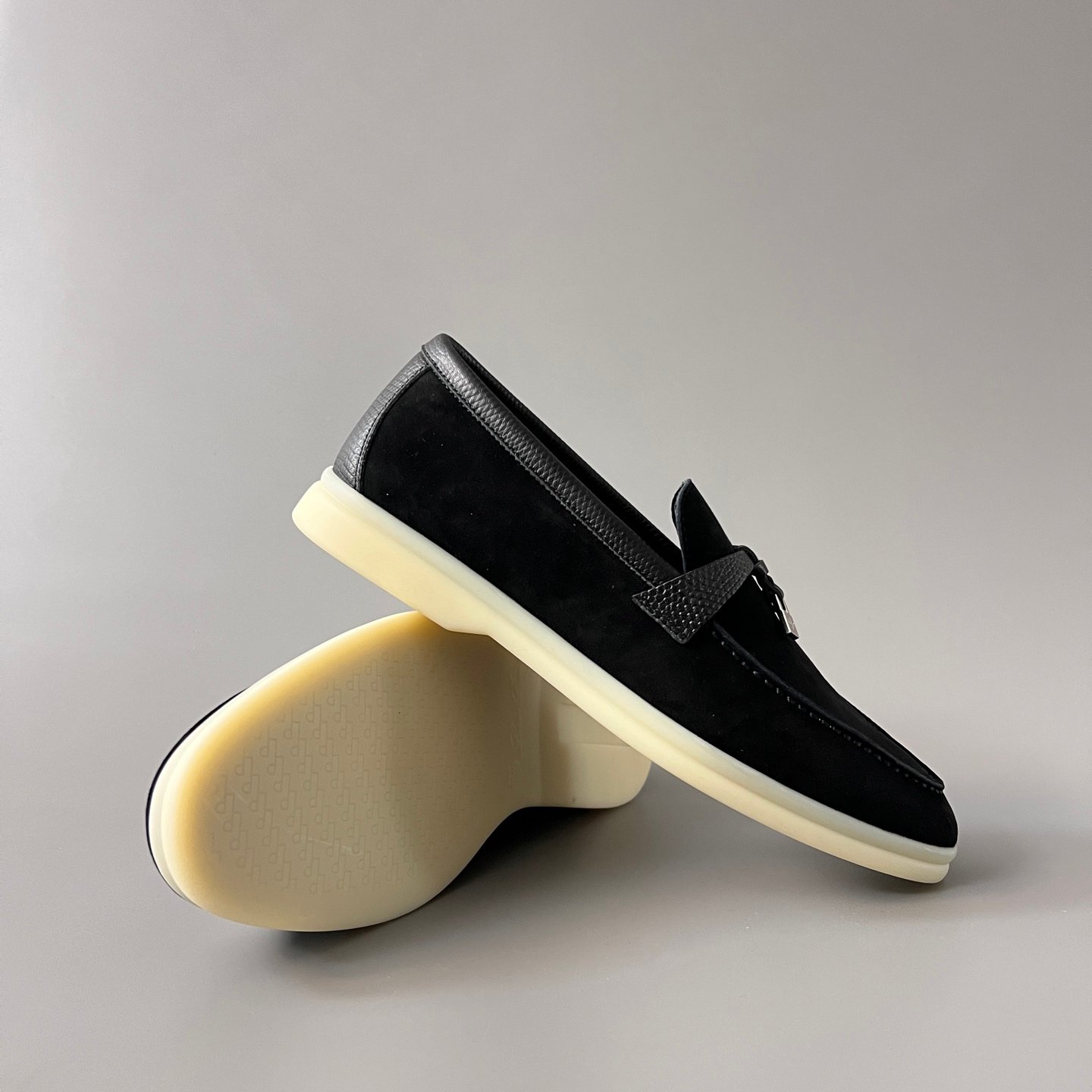 Aurora Custom Loro Piana Classic Summer Charms Walk Loafer - Black Suede with Lizard-Embossed Leather Trim (Women's Edition) - Image 7