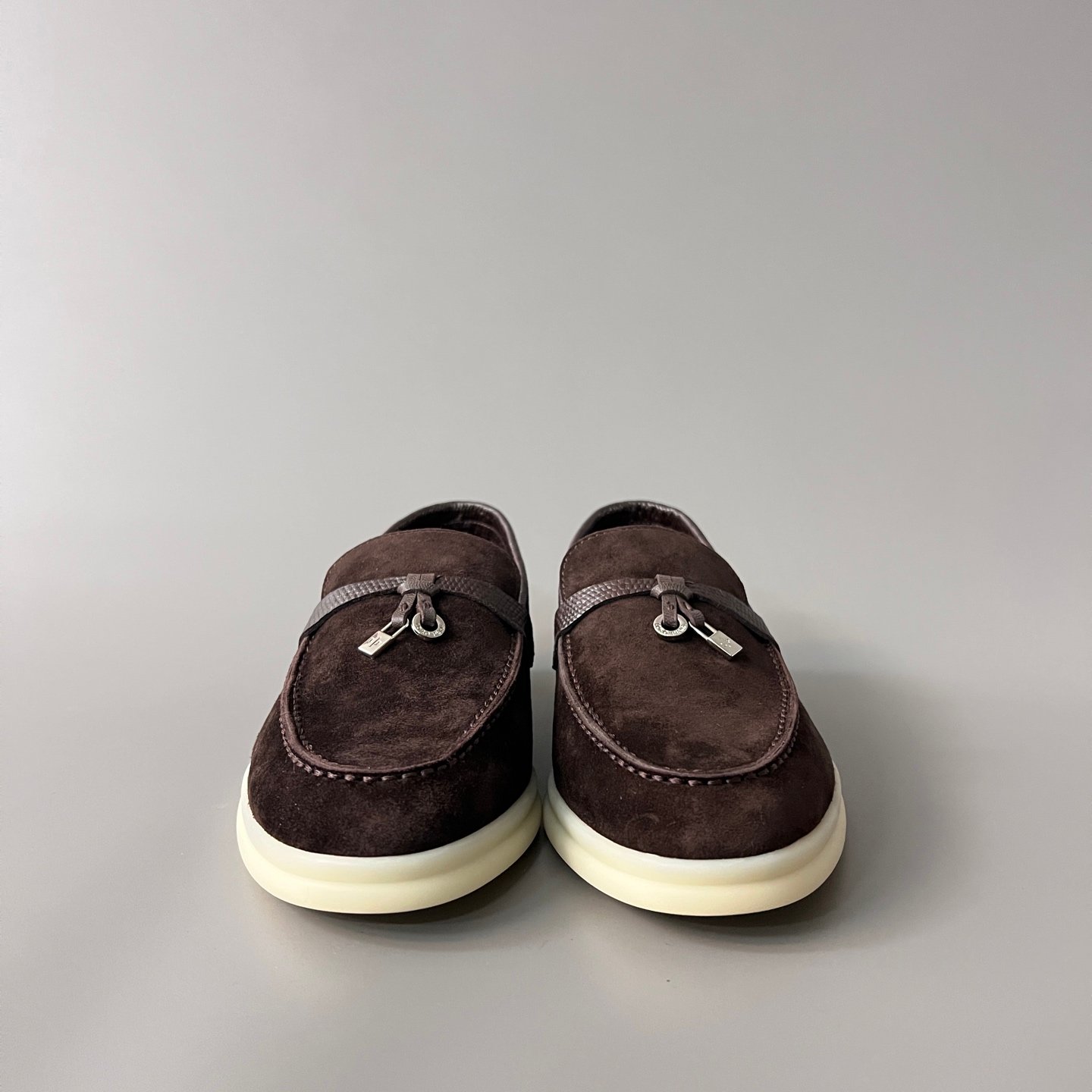 Aurora Custom Loro Piana Classic Summer Charms Walk Loafer - Dark Chocolate Suede with Lizard-Embossed Leather Trim (Women's Edition) - Image 2