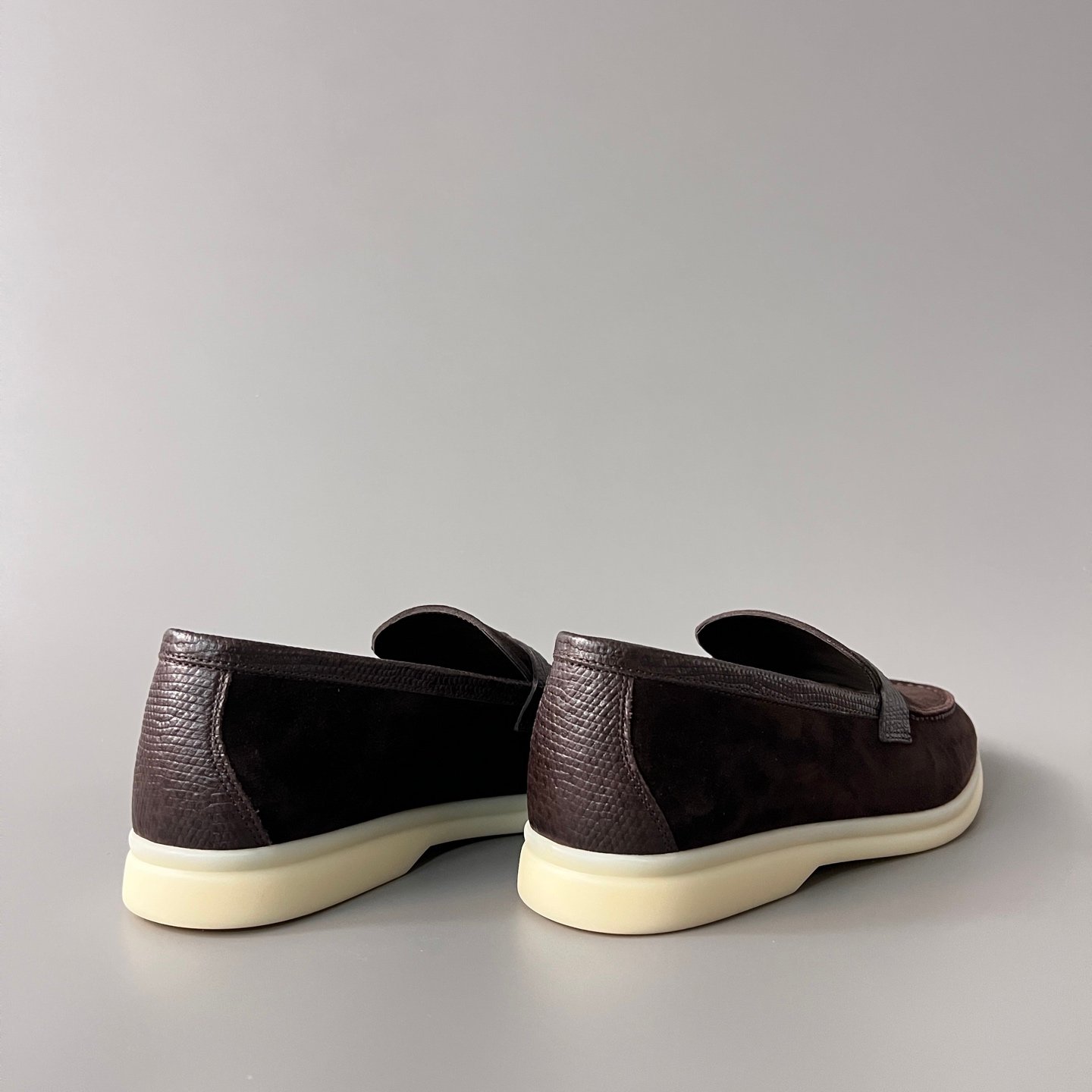 Aurora Custom Loro Piana Classic Summer Charms Walk Loafer - Dark Chocolate Suede with Lizard-Embossed Leather Trim (Women's Edition) - Image 4