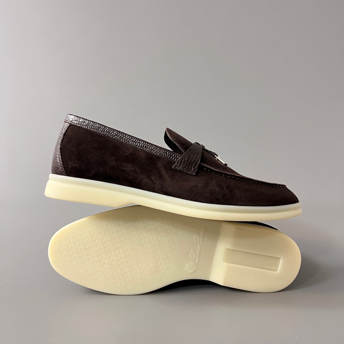 Aurora Custom Loro Piana Classic Summer Charms Walk Loafer - Dark Chocolate Suede with Lizard-Embossed Leather Trim (Women's Edition) - Image 6