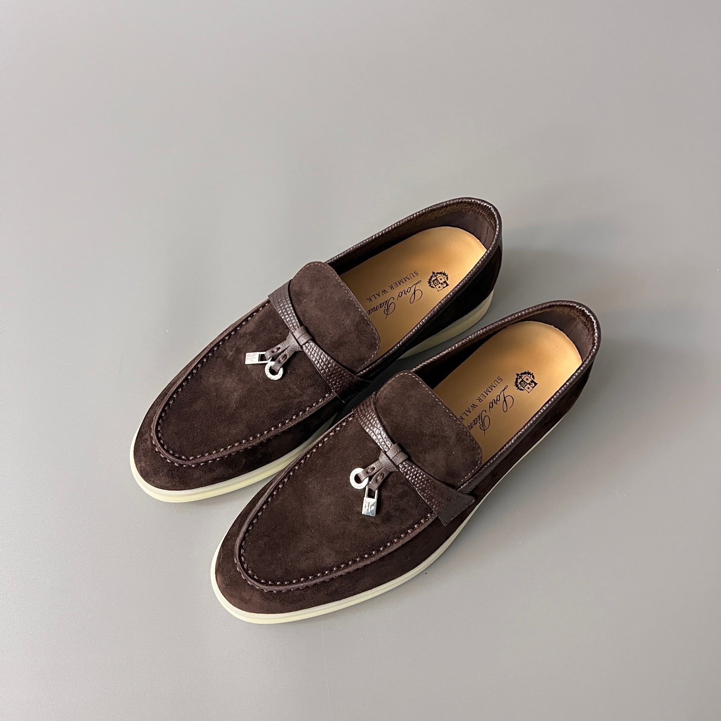 Aurora Custom Loro Piana Classic Summer Charms Walk Loafer - Dark Chocolate Suede with Lizard-Embossed Leather Trim (Women's Edition) - Image 8