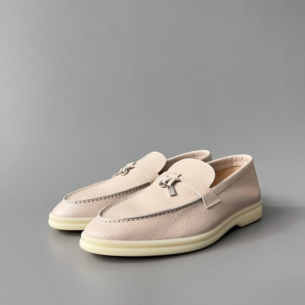 Aurora Custom Loro Piana Classic Summer Charms Walk Loafer - Pearl White Pebbled Leather (Women's Edition)