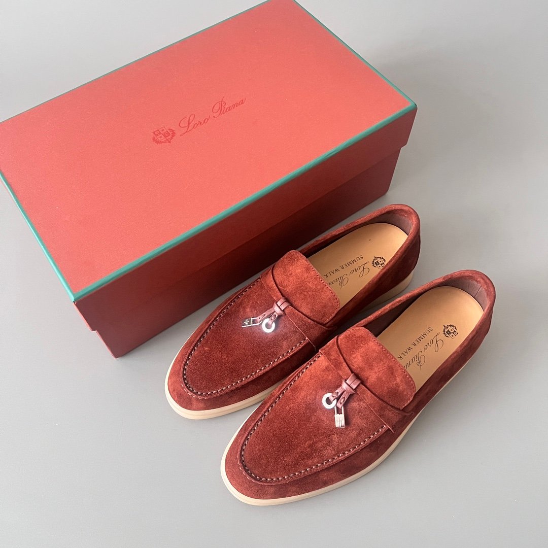 Aurora Custom Loro Piana Classic Summer Charms Walk Loafer - Burgundy Red Suede (Women's Edition) - Image 9