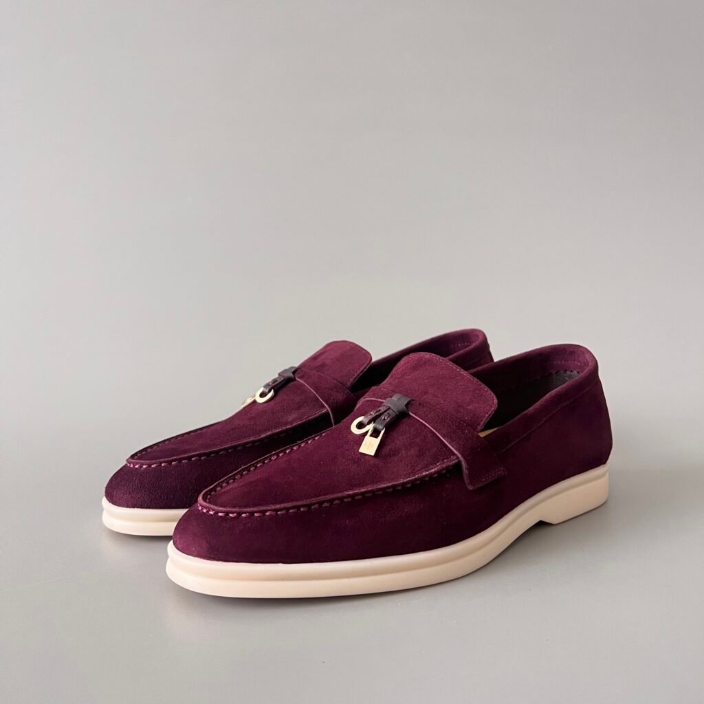 Aurora Custom Loro Piana Classic Summer Charms Walk Loafer - Burgundy Red Suede with Gold Hardware (Women's Edition)