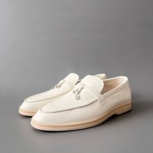 Aurora Custom Loro Piana Classic Summer Charms Walk Loafer - Pure White Pebbled Leather (Women's Edition)