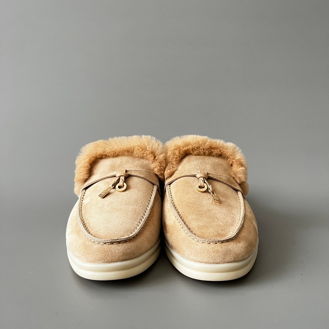 Aurora Custom Loro Piana Classic Summer Charms Walk Winter Mule - Light Brown Suede with Rex Rabbit Fur Lining (Women's Edition) - Image 2