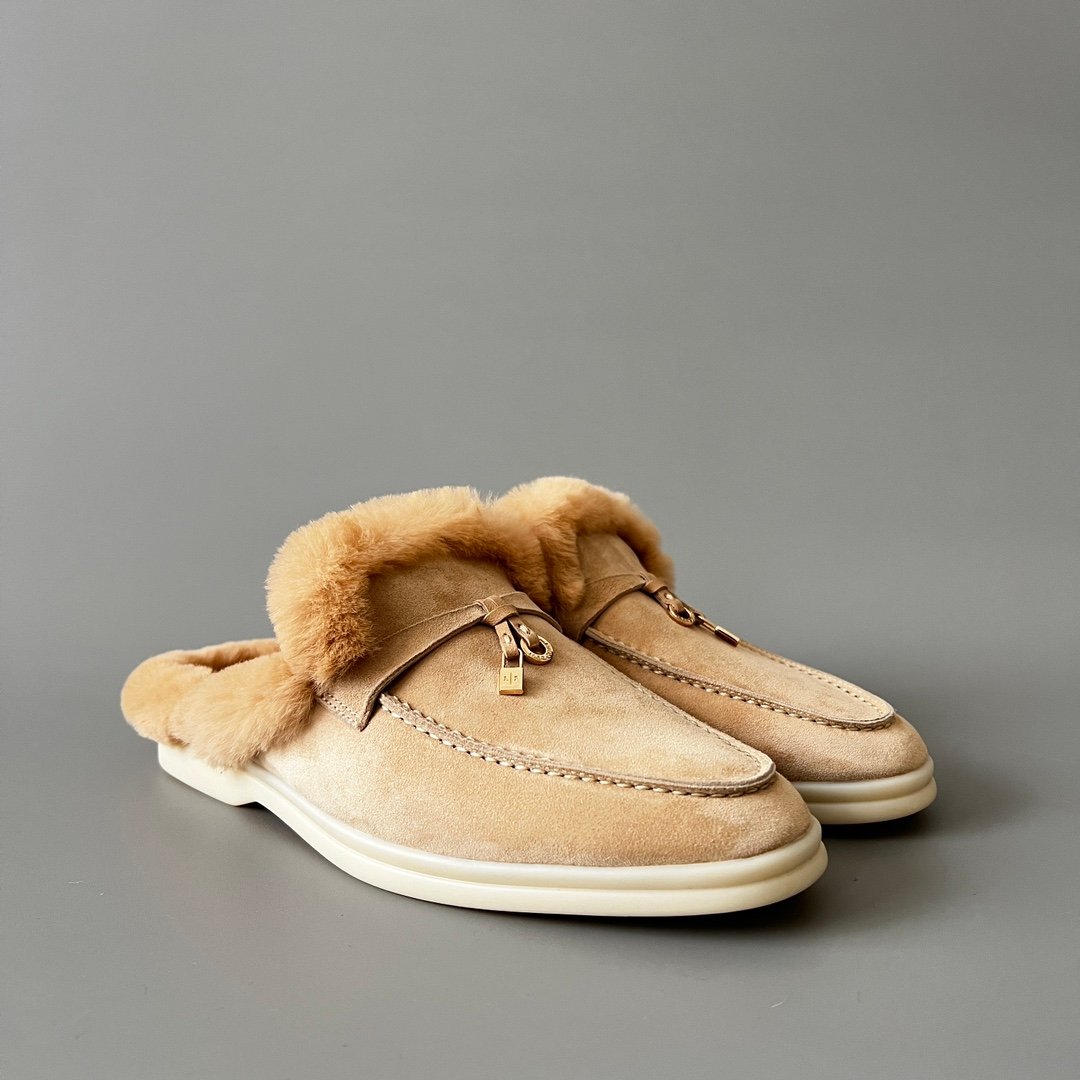 Aurora Custom Loro Piana Classic Summer Charms Walk Winter Mule - Light Brown Suede with Rex Rabbit Fur Lining (Women's Edition) - Image 3