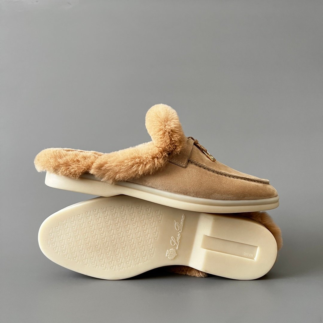 Aurora Custom Loro Piana Classic Summer Charms Walk Winter Mule - Light Brown Suede with Rex Rabbit Fur Lining (Women's Edition) - Image 6
