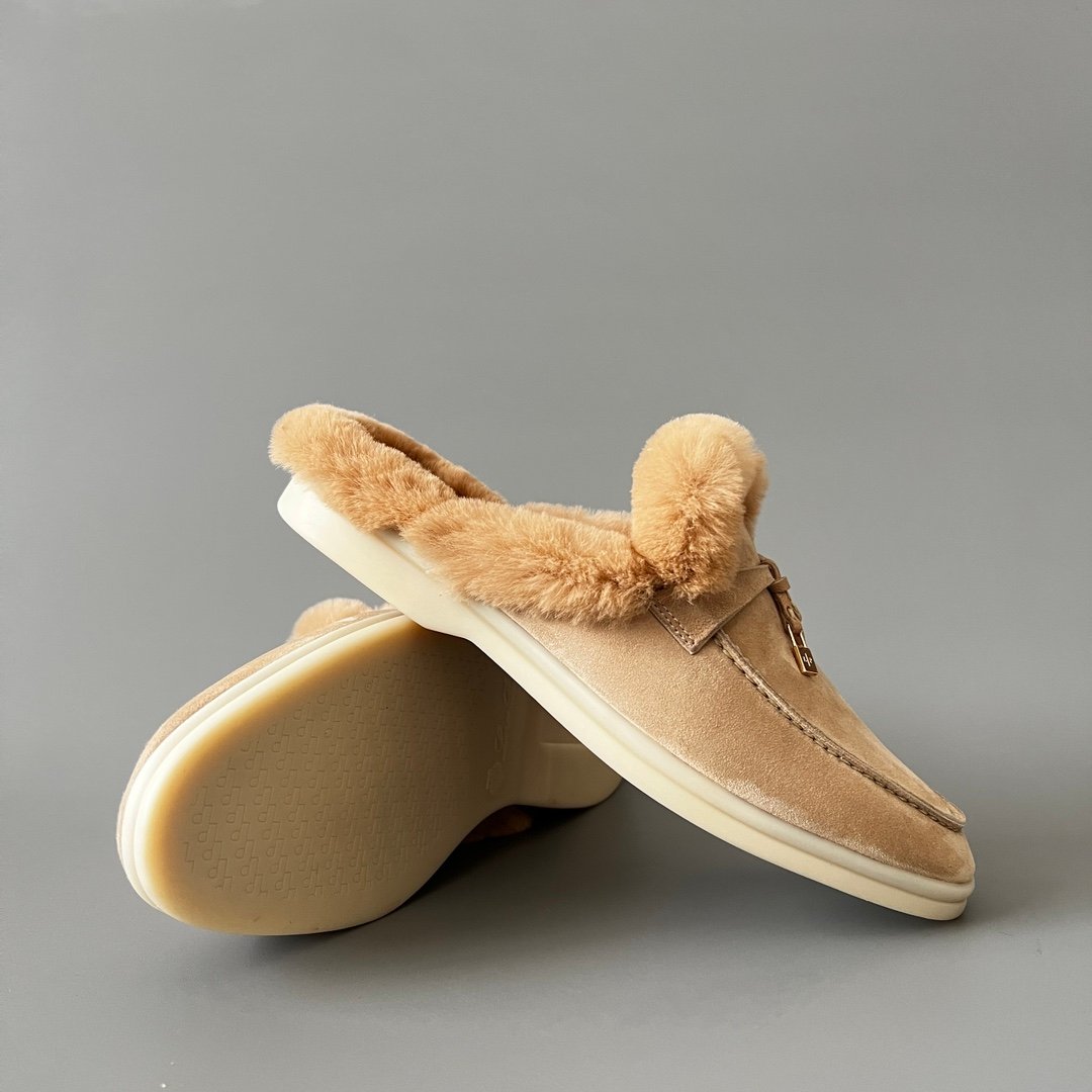 Aurora Custom Loro Piana Classic Summer Charms Walk Winter Mule - Light Brown Suede with Rex Rabbit Fur Lining (Women's Edition) - Image 7