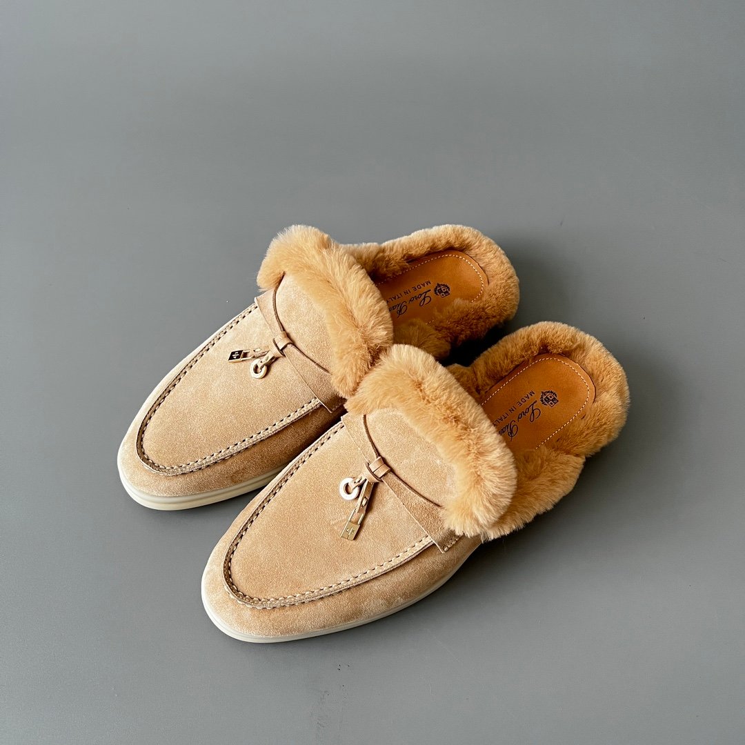 Aurora Custom Loro Piana Classic Summer Charms Walk Winter Mule - Light Brown Suede with Rex Rabbit Fur Lining (Women's Edition) - Image 8