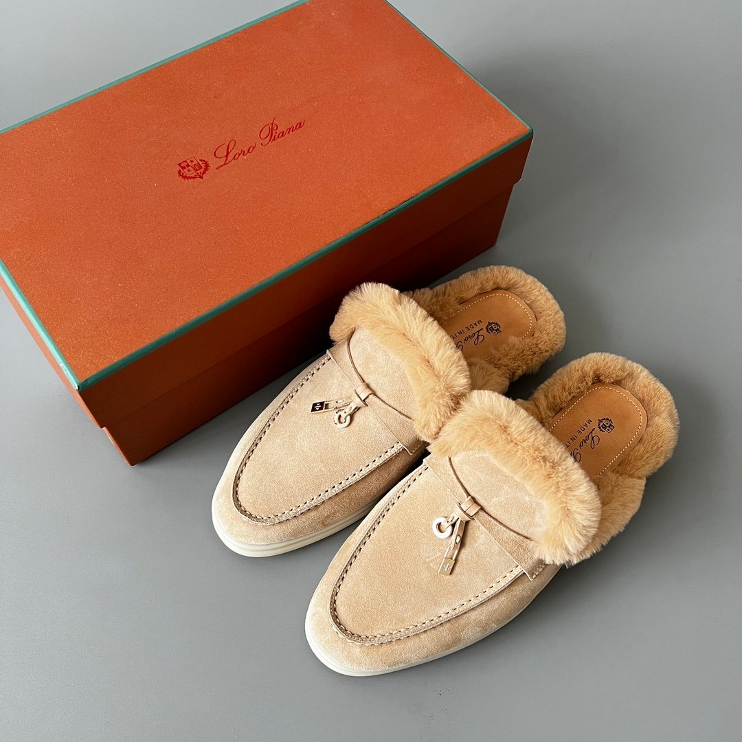 Aurora Custom Loro Piana Classic Summer Charms Walk Winter Mule - Light Brown Suede with Rex Rabbit Fur Lining (Women's Edition) - Image 9