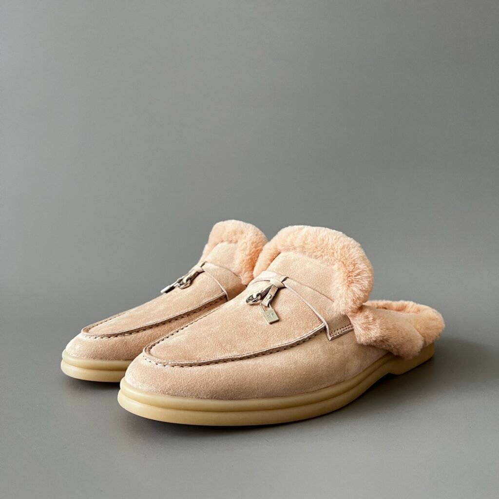 Aurora Custom Loro Piana Classic Summer Charms Walk Winter Mule - Blossom Pink Suede with Rex Rabbit Fur Lining (Women's Edition)