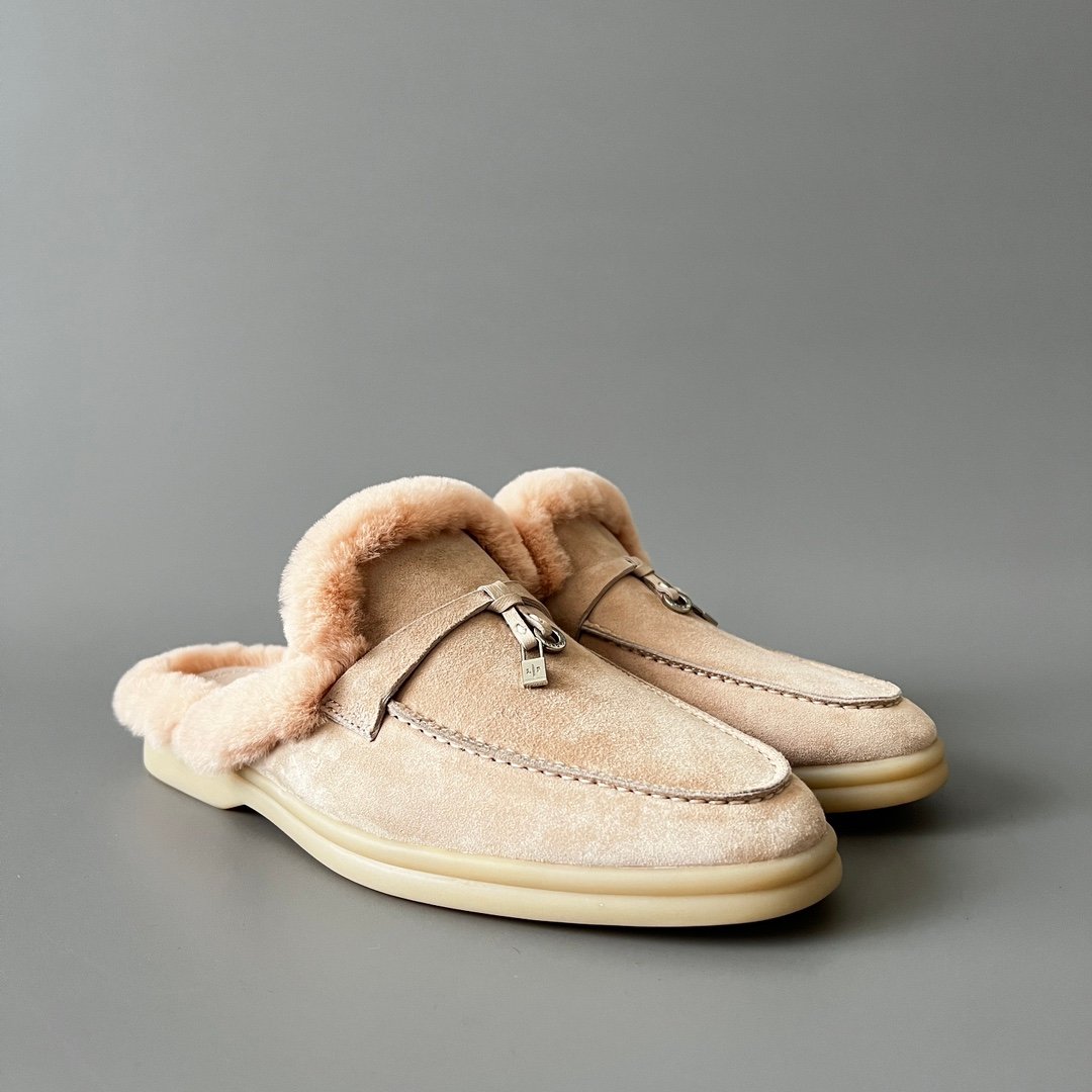 Aurora Custom Loro Piana Classic Summer Charms Walk Winter Mule - Blossom Pink Suede with Rex Rabbit Fur Lining (Women's Edition) - Image 3