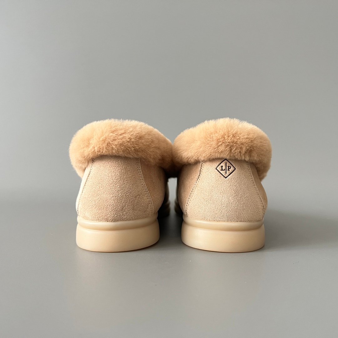 Aurora Custom Loro Piana Classic Winter Walk Loafer - Oatmeal Beige Suede with Rex Rabbit Fur Lining & Gold Hardware Edition (Women's Edition) - Image 5