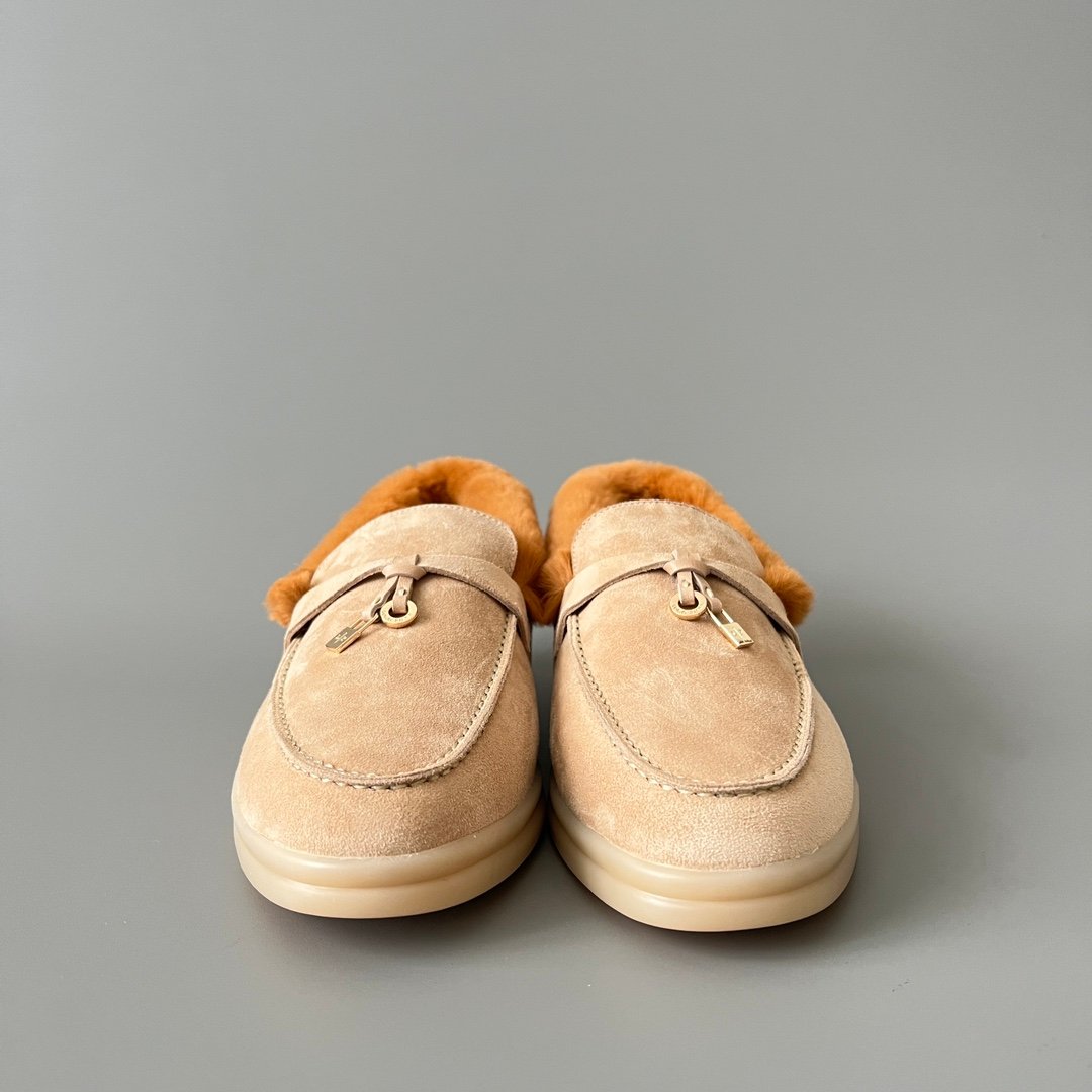 Aurora Custom Loro Piana Classic Winter Walk Loafer - Oatmeal Beige Suede with Contrast Caramel Fur Lining (Women's Edition) - Image 2