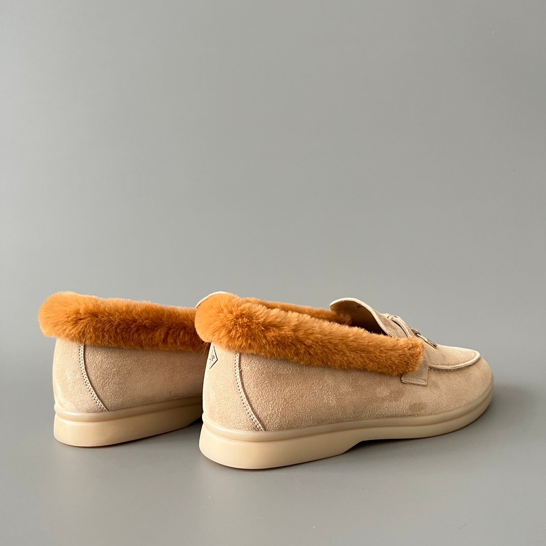 Aurora Custom Loro Piana Classic Winter Walk Loafer - Oatmeal Beige Suede with Contrast Caramel Fur Lining (Women's Edition) - Image 4