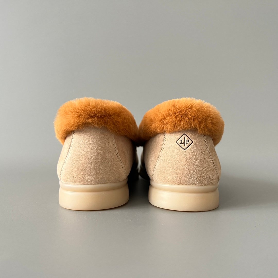 Aurora Custom Loro Piana Classic Winter Walk Loafer - Oatmeal Beige Suede with Contrast Caramel Fur Lining (Women's Edition) - Image 5