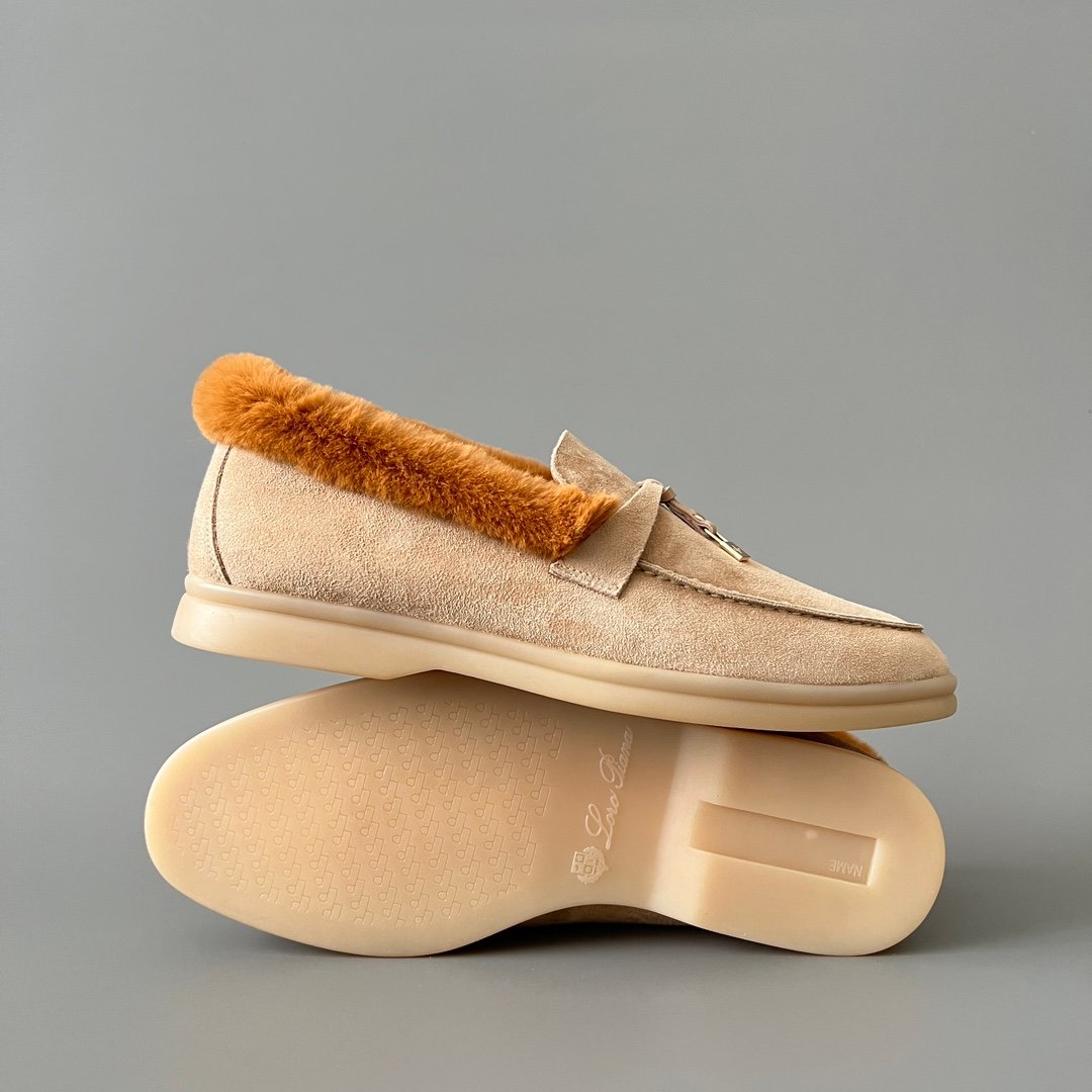 Aurora Custom Loro Piana Classic Winter Walk Loafer - Oatmeal Beige Suede with Contrast Caramel Fur Lining (Women's Edition) - Image 6