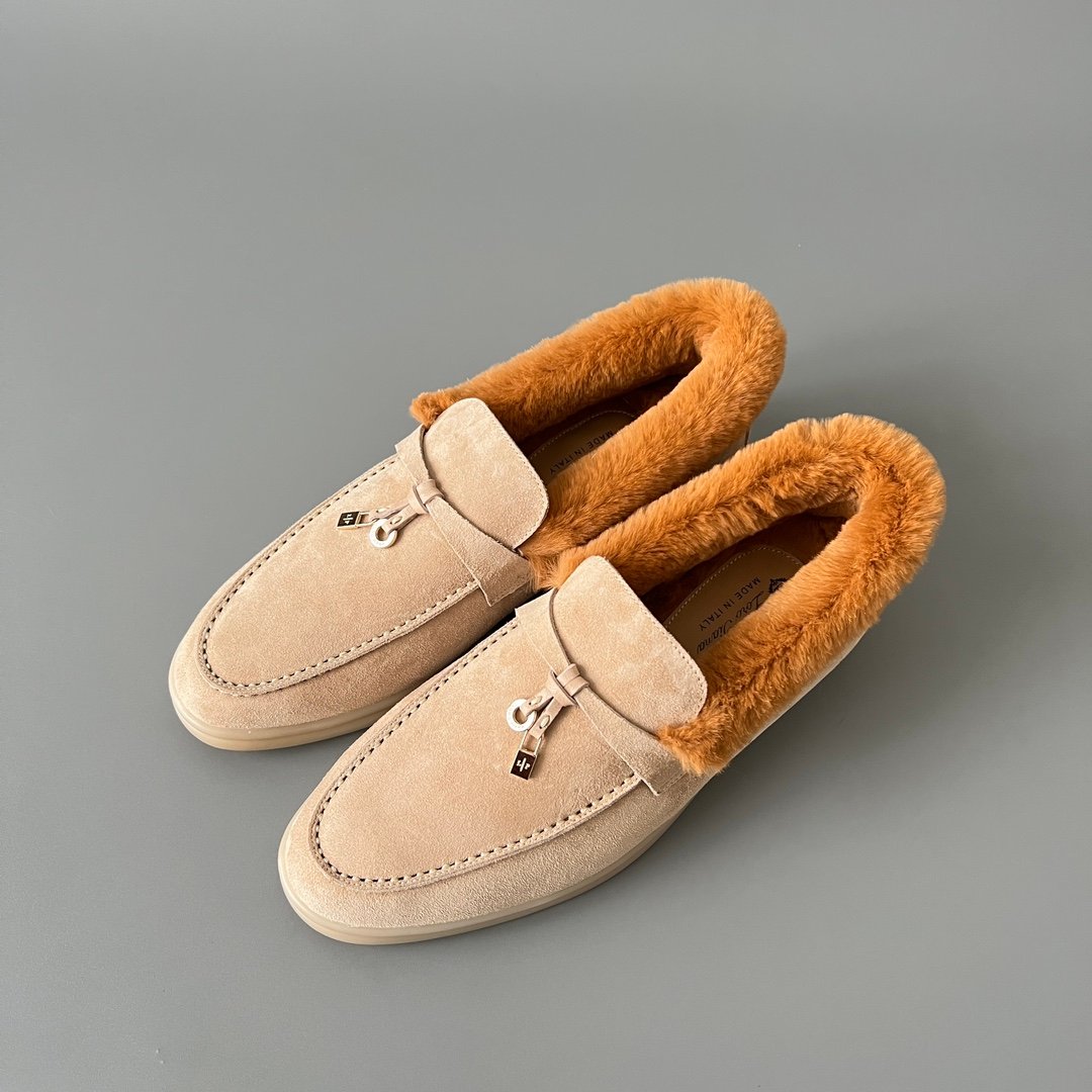 Aurora Custom Loro Piana Classic Winter Walk Loafer - Oatmeal Beige Suede with Contrast Caramel Fur Lining (Women's Edition) - Image 8
