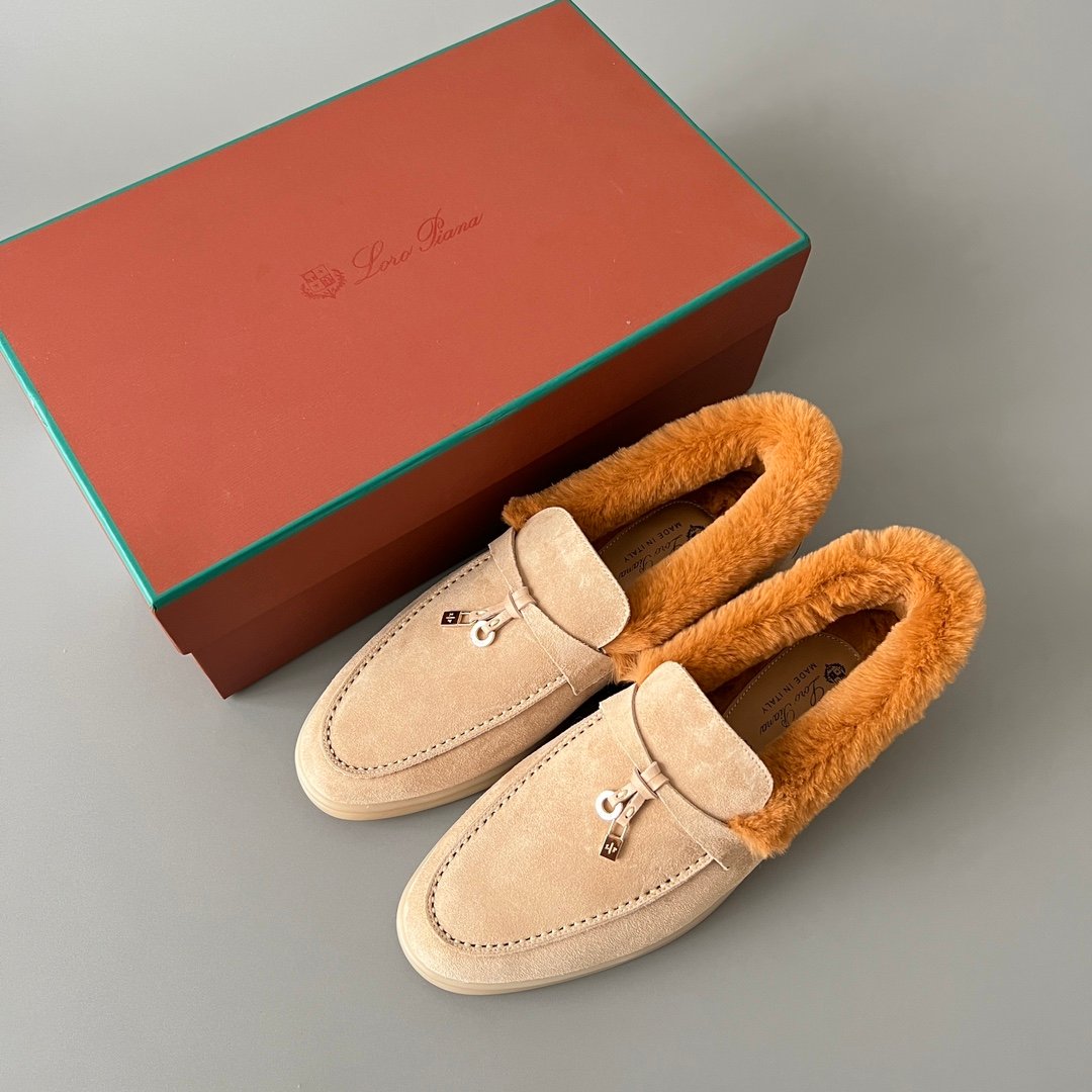 Aurora Custom Loro Piana Classic Winter Walk Loafer - Oatmeal Beige Suede with Contrast Caramel Fur Lining (Women's Edition) - Image 9