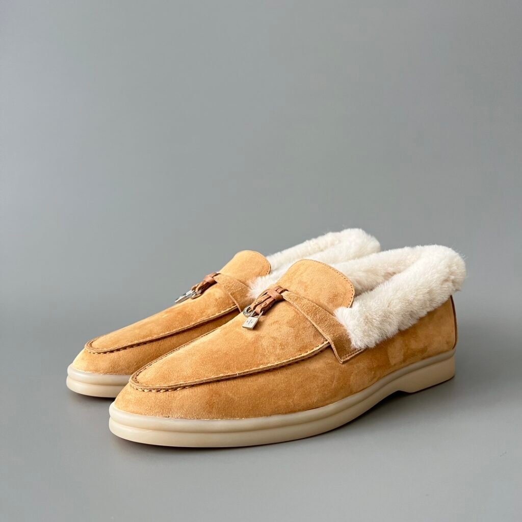Aurora Custom Loro Piana Classic Winter Walk Loafer - Ginger Suede with White Rex Rabbit Fur Lining & Silver Hardware Edition (Women's Edition)